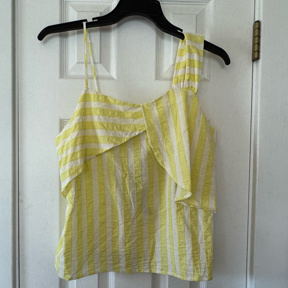 Line + Dot Yellow White‎ Stripe One Shoulder Tank Top Med Linen Blend NWT Beach